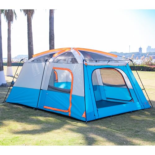 KTT Extra Large Tent 12 Person,Family Cabin Tents,2 Rooms,3 Doors and 3 Windows with Mesh,Straight Wall,Waterproof,Double Layer,Big Tent for Outdoor,Picnic,Camping,Family Gathering(Blue) - Image 3