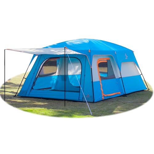 KTT Extra Large Tent 12 Person,Family Cabin Tents,2 Rooms,3 Doors and 3 Windows with Mesh,Straight Wall,Waterproof,Double Layer,Big Tent for Outdoor,Picnic,Camping,Family Gathering(Blue) - Image 1