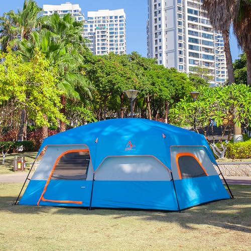 KTT Extra Large Tent 12 Person,Family Cabin Tents,2 Rooms,3 Doors and 3 Windows with Mesh,Straight Wall,Waterproof,Double Layer,Big Tent for Outdoor,Picnic,Camping,Family Gathering(Blue) - Image 5