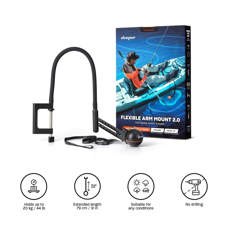 DEEPER ITGAM0007 Deeper Flexible Arm Mount 2.0 for Boats/Kayaks, Black , 80cm - Image 2