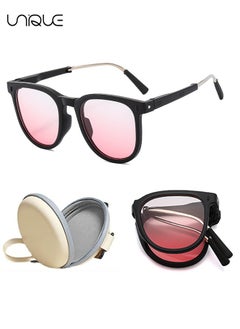 Unique Foldable Sun Glasses Women Men, Square Folding Easy Carry Foldable Shades UV Protection Lens, Sun Protection Sunglasses Suitable for Summer Outdoor Beach Travel Camping - Black Frame Blush  - Image 1