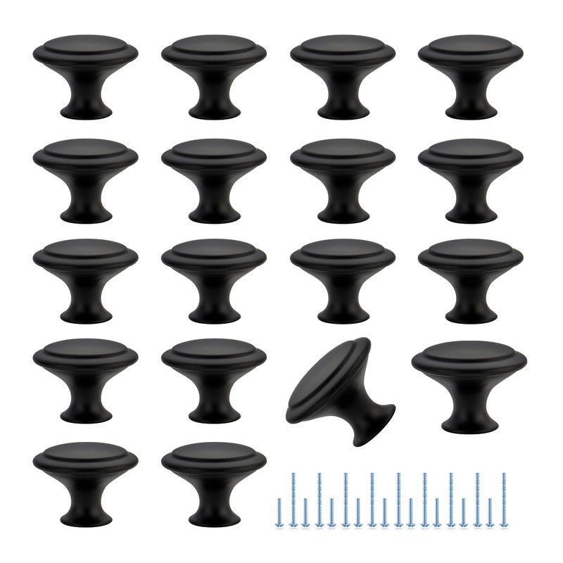 JOY DECOR 18 Pack Matte Black Cabinet Drawer Hardware 30mm Kitchen Cabinet Knobs Drawer Pulls with Installation Screws for Dressers Kitchens Cupboard - Image 1