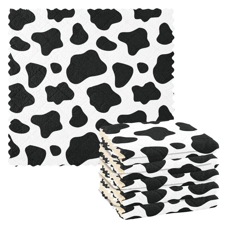 Kcldeci 6 Pack Kitchen Dish TowelsCow Print Dish Cloths Black White Cow Pattern Animal Skin Print Drying Dishes Dish Towels Dishes Dish Rags Kitchen Washcloth Cleaning Cloths 11x11