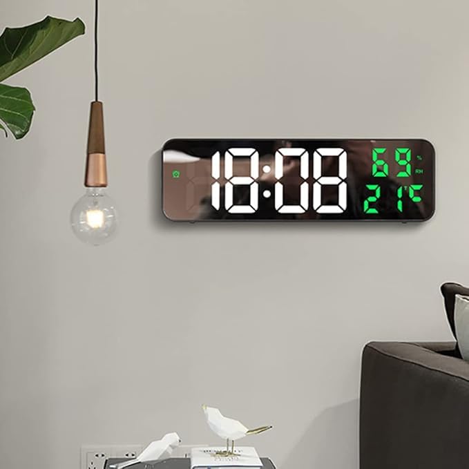 KRLZ LED Mirror Clock Multifunctional HighDefinition Wall and Tabletop Digital Timepiece with Environmental Monitoring and Smart Dimming
