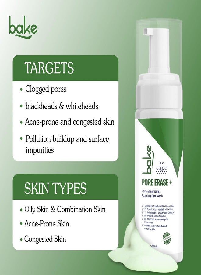 BAKE Pore Erase Foaming Face Wash with 2% Glycolic Acid, 1% Salicylic Acid & Mandelic Acid | Unclogs Pores, Reduces Blackheads & Whiteheads, Controls Sebum | For Oily, Acne Prone & Combination Skin - 100ml - Image 4