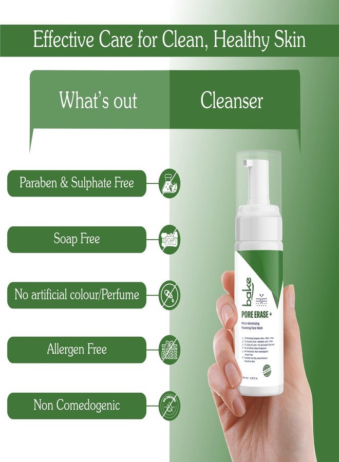 BAKE Pore Erase Foaming Face Wash with 2% Glycolic Acid, 1% Salicylic Acid & Mandelic Acid | Unclogs Pores, Reduces Blackheads & Whiteheads, Controls Sebum | For Oily, Acne Prone & Combination Skin - 100ml - Image 5