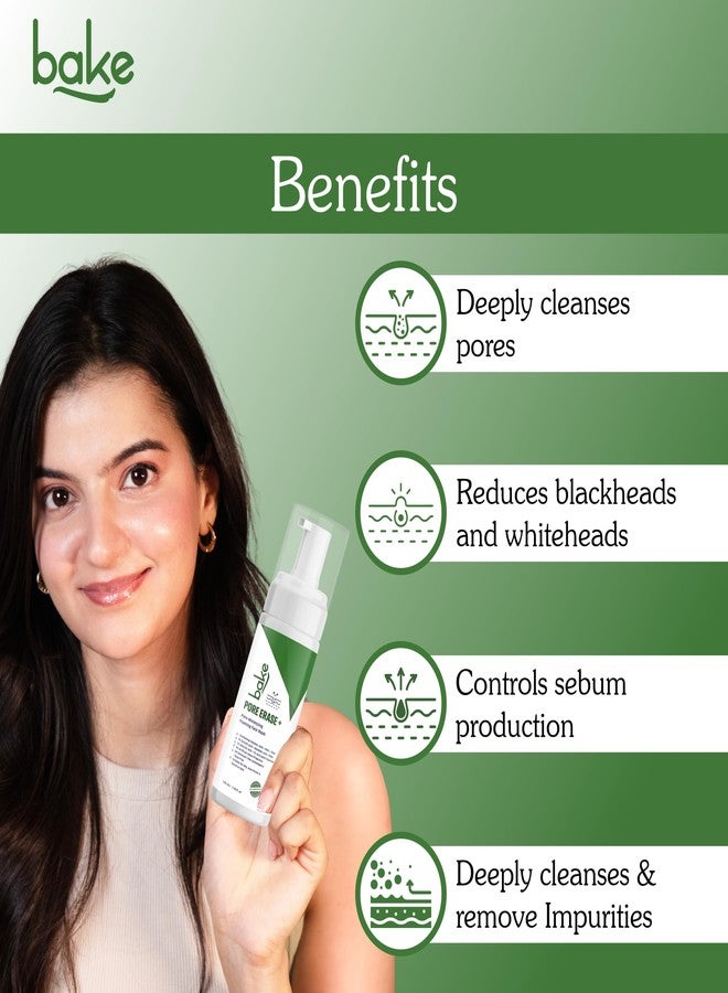 BAKE Pore Erase Foaming Face Wash with 2% Glycolic Acid, 1% Salicylic Acid & Mandelic Acid | Unclogs Pores, Reduces Blackheads & Whiteheads, Controls Sebum | For Oily, Acne Prone & Combination Skin - 100ml - Image 3