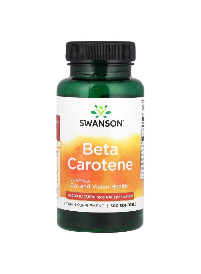 SWANSON سوانسون، بيتا كاروتين، 25,000 وحدة دولية (7,500 ميكروغرام RAE)، 300 كبسولة لينة - Image 1