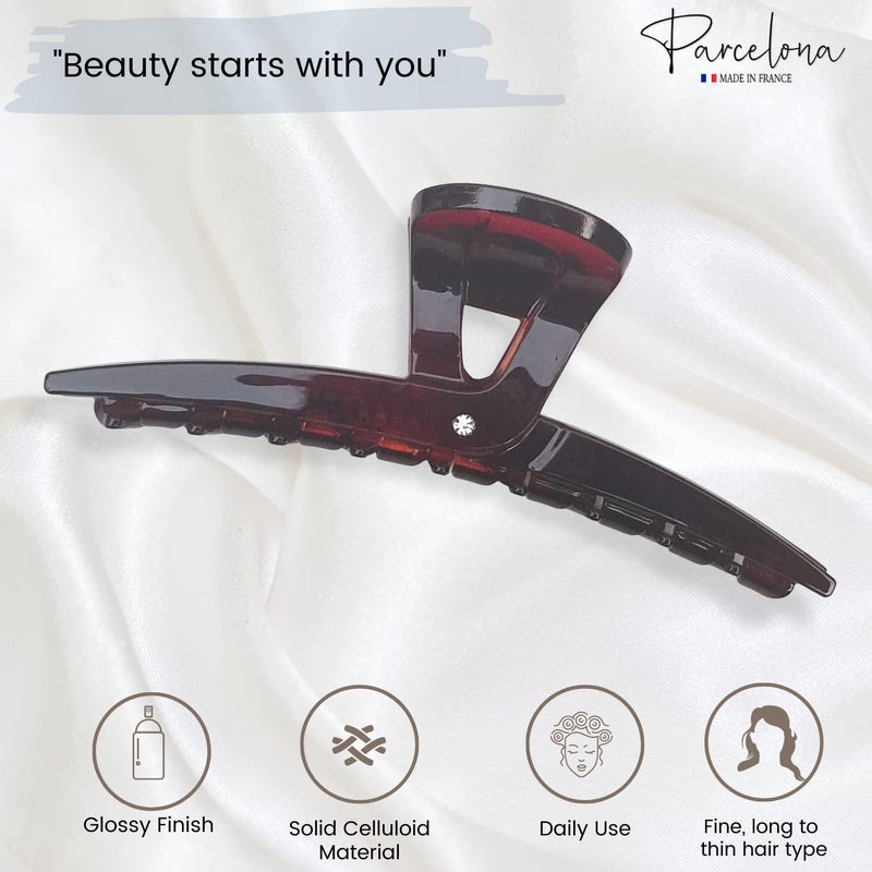 Parcelona French Pinch Tortoise Shell Covered Spring Crystal Jaw Hair Claw Clip Clamp Clutcher for Women - Image 2