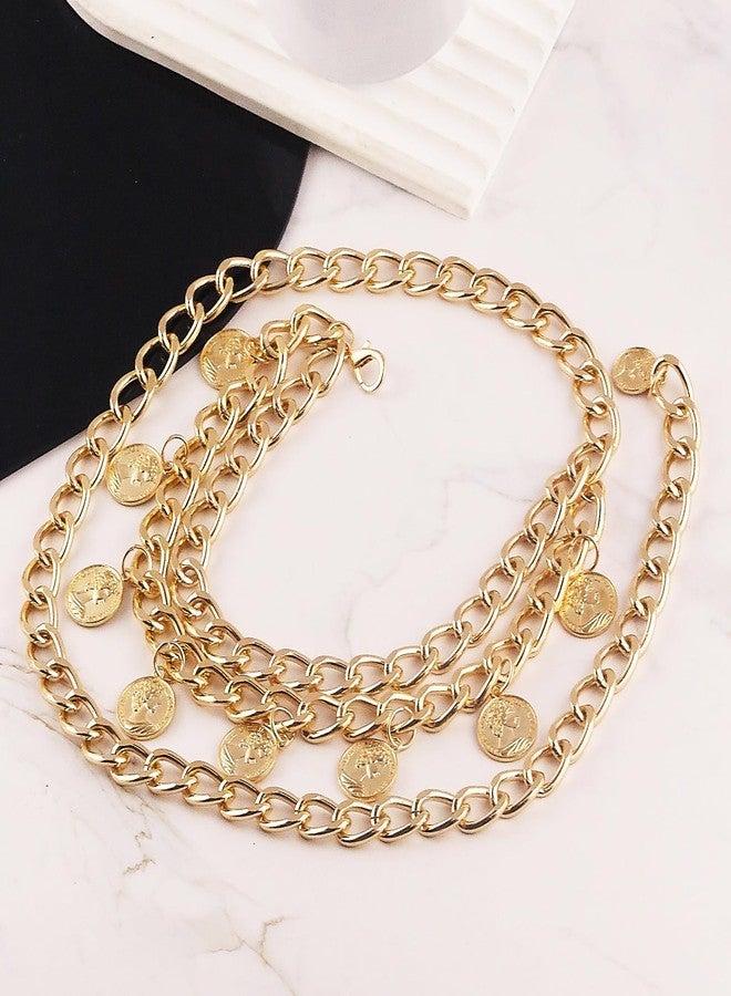 ANGLEQUEEN 51.2IN Gold Pirate Waist Chain for Women Layered Coin Waist Chain Vintage Coins Pirate Costume Accessories Body Chains Charm Belt Chains Halloween Dress Pirate Jewelry 130 Gold - Image 5