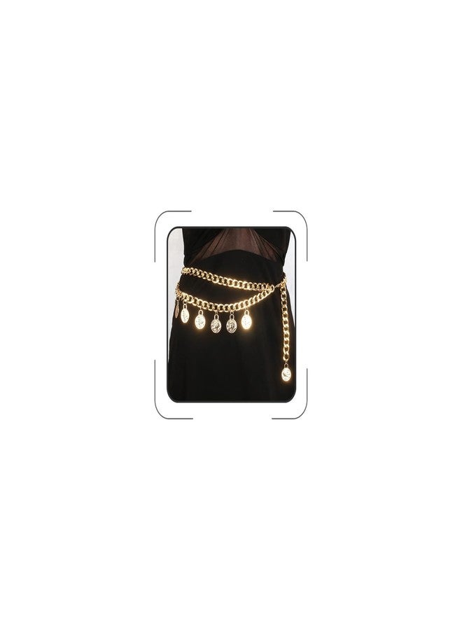ANGLEQUEEN 51.2IN Gold Pirate Waist Chain for Women Layered Coin Waist Chain Vintage Coins Pirate Costume Accessories Body Chains Charm Belt Chains Halloween Dress Pirate Jewelry 130 Gold - Image 1
