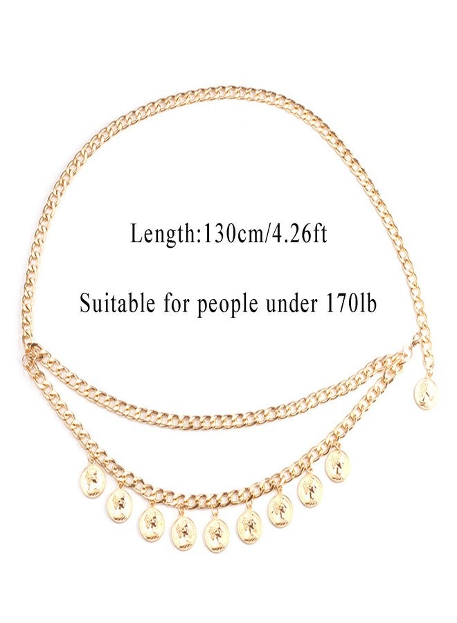 ANGLEQUEEN 51.2IN Gold Pirate Waist Chain for Women Layered Coin Waist Chain Vintage Coins Pirate Costume Accessories Body Chains Charm Belt Chains Halloween Dress Pirate Jewelry 130 Gold - Image 4