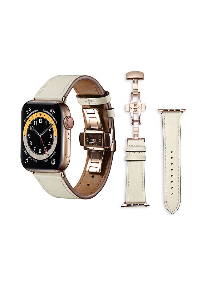 Perfii Genuine Leather Replacement Band For Apple Watch Series 6/SE/5/4/3/2/1 White