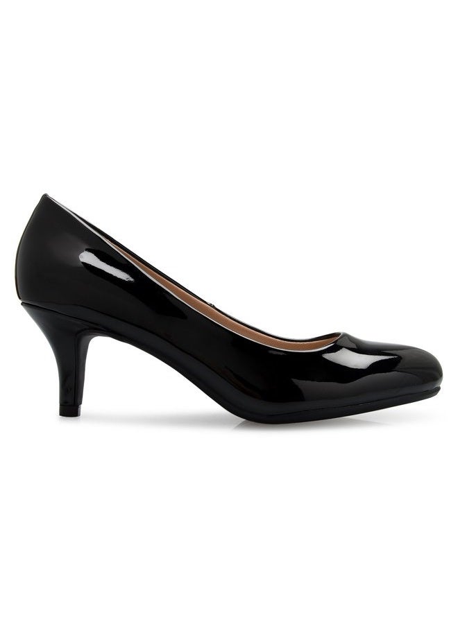 OLIVIA K Women's Comfort Classic Round Toe Kitten Low Mid Heel Dress Pumps, 10 B(M) US, Black Patent - Image 2