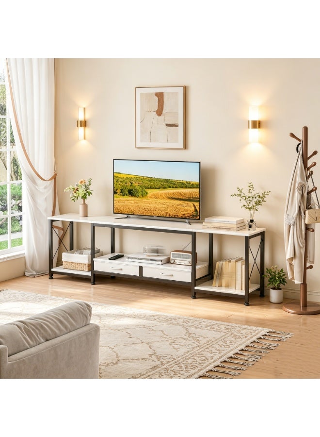 NEWLAN Modern TV Stand with Drawers and Shelves, Cabinet for 70 Inch TV. White TV Cabinet for bedroom, living room. 175*45*50cm TV Table. - Image 1