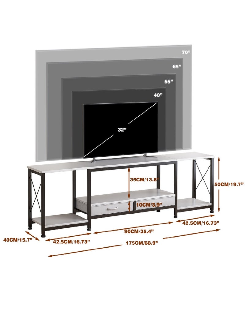 NEWLAN Modern TV Stand with Drawers and Shelves, Cabinet for 70 Inch TV. White TV Cabinet for bedroom, living room. 175*45*50cm TV Table. - Image 3