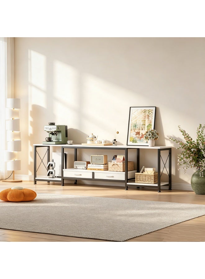 NEWLAN Modern TV Stand with Drawers and Shelves, Cabinet for 70 Inch TV. White TV Cabinet for bedroom, living room. 175*45*50cm TV Table. - Image 4