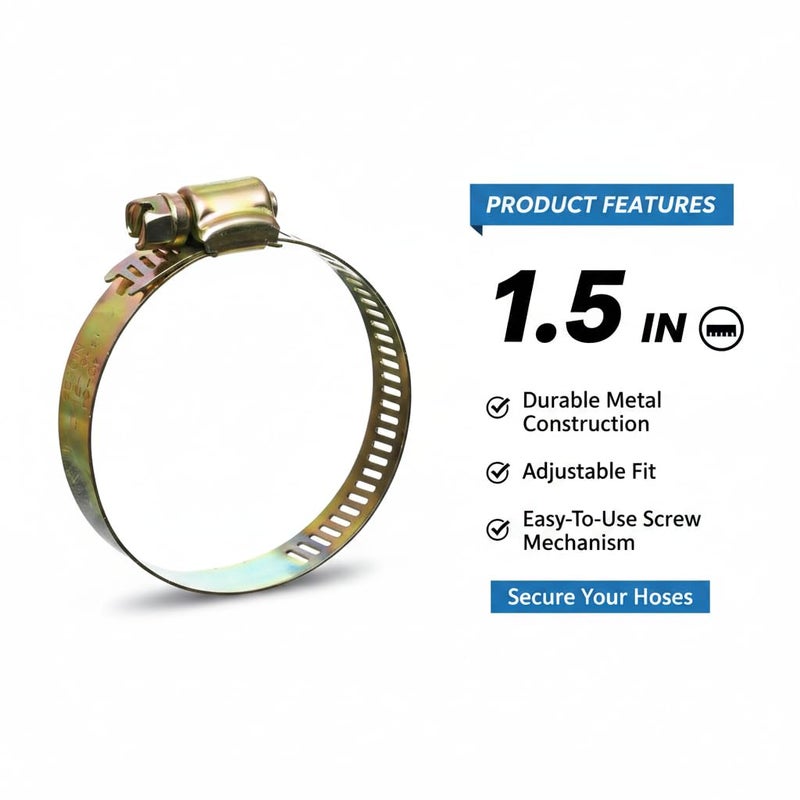 Universal Metal Hose Clamp Adjustable Worm Drive Pipe Clip Heavy Duty Gas Hose Clamp Rust Resistant Fastening Clamp for Air Water Fuel Hoses 5 Pecies (1.5 Inch) - Image 3