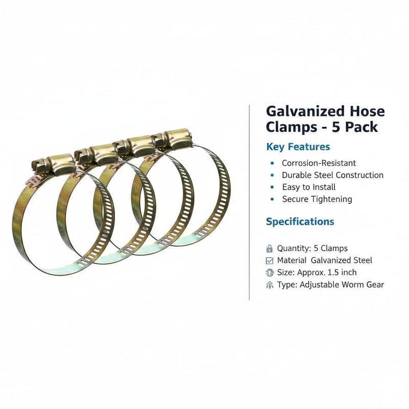 Universal Metal Hose Clamp Adjustable Worm Drive Pipe Clip Heavy Duty Gas Hose Clamp Rust Resistant Fastening Clamp for Air Water Fuel Hoses 5 Pecies (1.5 Inch) - Image 2