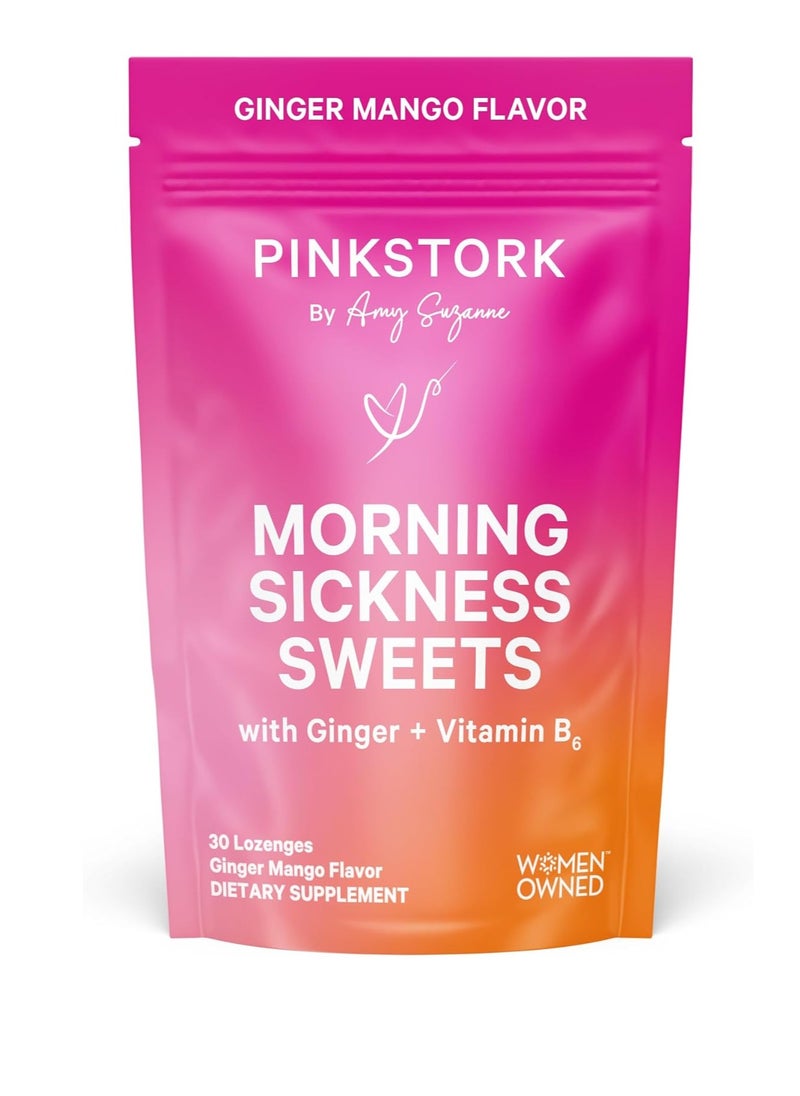 Pink Stork Morning Sickness Sweets Organic Ginger + Vitamin B6 ginger Mango Flavor 30 Organic Lozenges  - Image 1