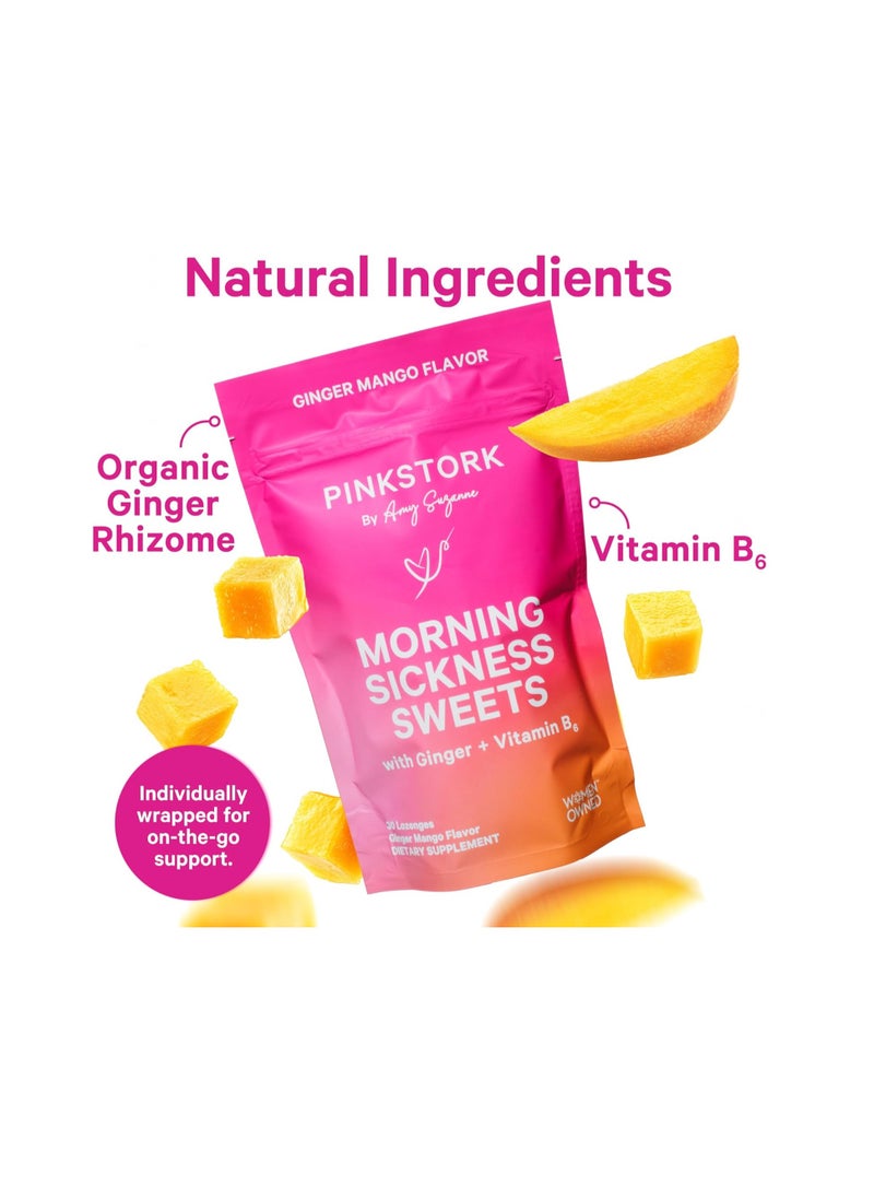Pink Stork Morning Sickness Sweets Organic Ginger + Vitamin B6 ginger Mango Flavor 30 Organic Lozenges  - Image 3