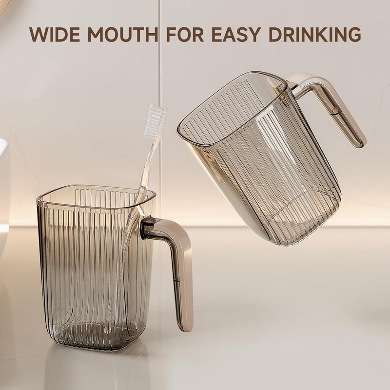SHOTAY Toothbrush Cup, 420ml Bathroom Cup, Large Toothbrush Holder Cup, Bathroom Tumbler with Comfortable Handle, Plastic Toothbrush Cup Tumbler - Beige&Clear - 1pcs - Image 2