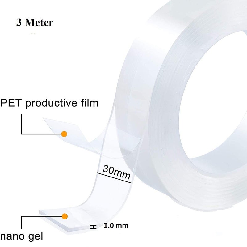 Generic DIYA ENTERPRISE 3 Meter Double Sided Tape - Adhesive Silicone Tape, Heavy Duty, Heat Resistant, Multi-Functional, Removable, Washable, Reusable Anti-Slip Gel Nano Grip Tape  - Image 3