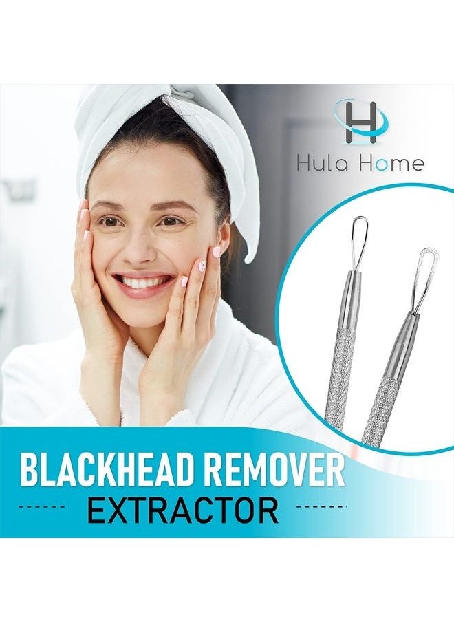 Hula Home - Blackhead Remover Pimple Extractor Popper Tool Acne Comedone Blackhead, Blemish, Whitehead Popping, Zit Removing for Nose Face, 304 - Stainless Steel - Image 1