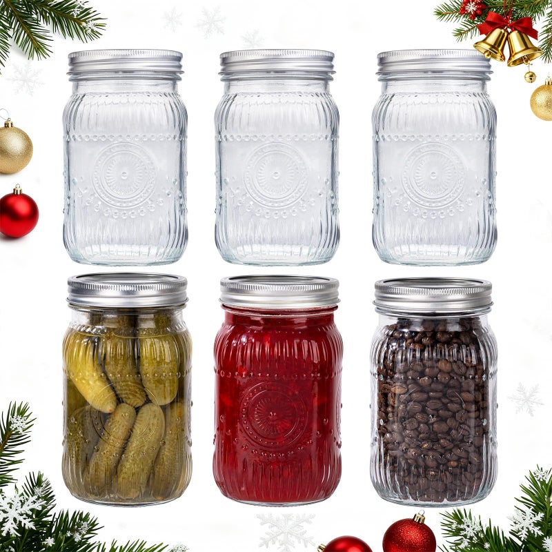 LUODA MirthMood 32 OZ Wide Mouth Mason Jars 6 PACK Glass Mason Jars with airtight Lids Quart mason jars wide Perfect for Canning Pickling Preserving Fermenting DIY Crafts Decor - Image 2