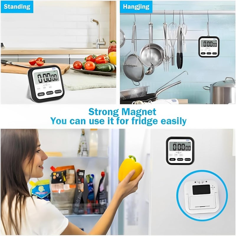 FLAVION Multi-Function Electronic Timer, Magnetic Digital Timer with Clock and Stopwatch, Loud Alarm,Magnetic, Battery Operated, Big LCD Display (Black, Pack of 1) - Image 5