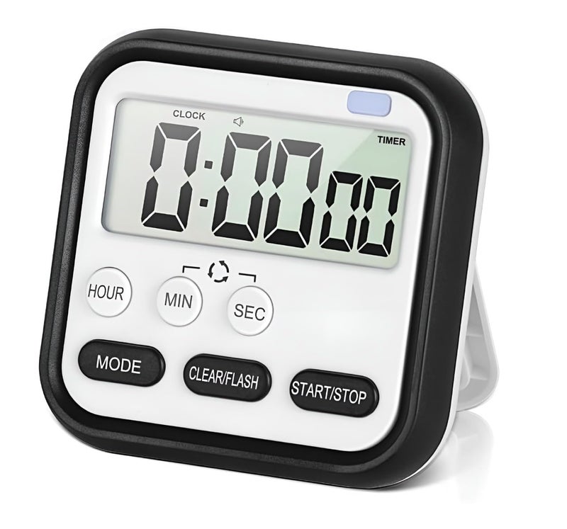 FLAVION Multi-Function Electronic Timer, Magnetic Digital Timer with Clock and Stopwatch, Loud Alarm,Magnetic, Battery Operated, Big LCD Display (Black, Pack of 1) - Image 1