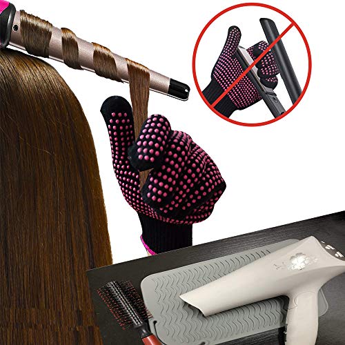 AFT90 Heat Resistant Glove with Silicone Bump Mat for Curling Iron, Hair Straightener, Flat Irons - 9 x 6.5 Food Grade Mat, Grey - Image 2