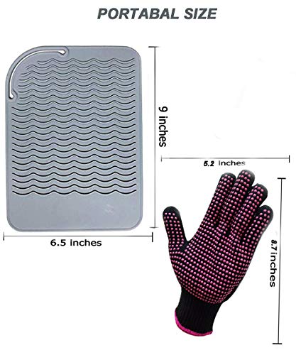 AFT90 Heat Resistant Glove with Silicone Bump Mat for Curling Iron, Hair Straightener, Flat Irons - 9 x 6.5 Food Grade Mat, Grey - Image 4