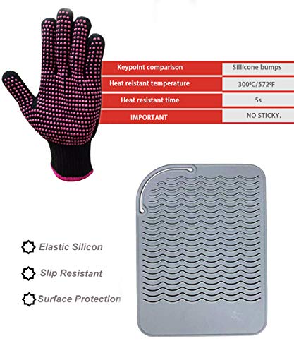 AFT90 Heat Resistant Glove with Silicone Bump Mat for Curling Iron, Hair Straightener, Flat Irons - 9 x 6.5 Food Grade Mat, Grey - Image 3