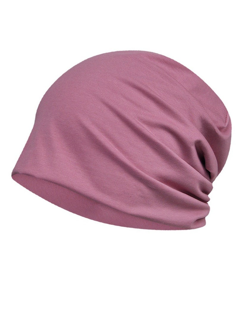 Infinity Scarf Headwear Cap Solid Color Beanie Hat Reddish Purple 