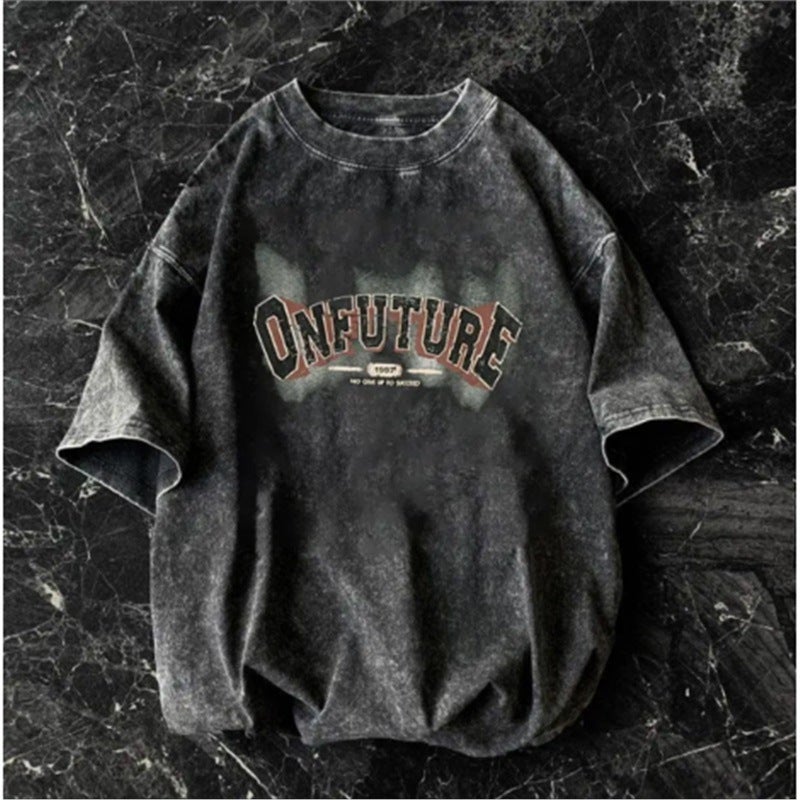 American Style Retro Heavy Short-Sleeved T-Shirt Men'S Summer Trendy Brand High Street Washed Old Hip-Hop Casual Plus Size T-Shirt - Image 1