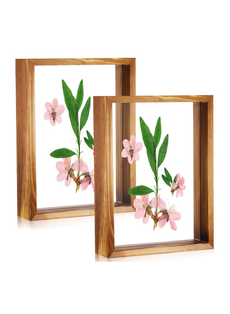 SYOSI 2 Pcs Rustic Floating Frames, Pressed Flower Display Frames Double-sided Acrylic Frames Wooden Plant Specimen Frames Double-sided Photo Display Herbarium Specimen Frames for Desktop - Image 1