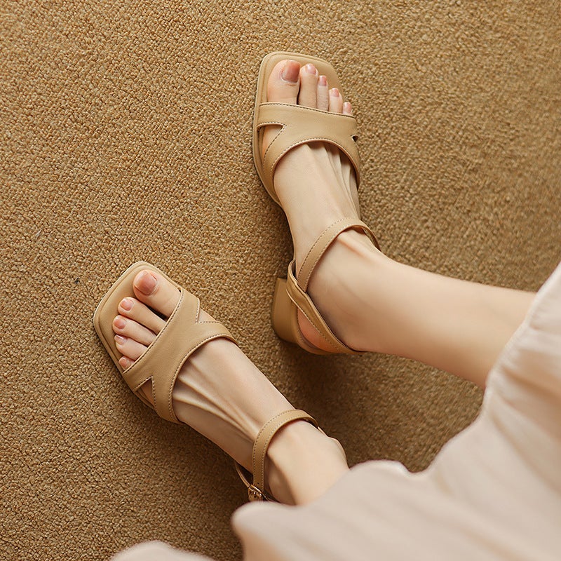 2024 Summer College Style Middle Heel Strip 31-43 Size Size Open Toe Buckle Women'S Sandals - Image 5