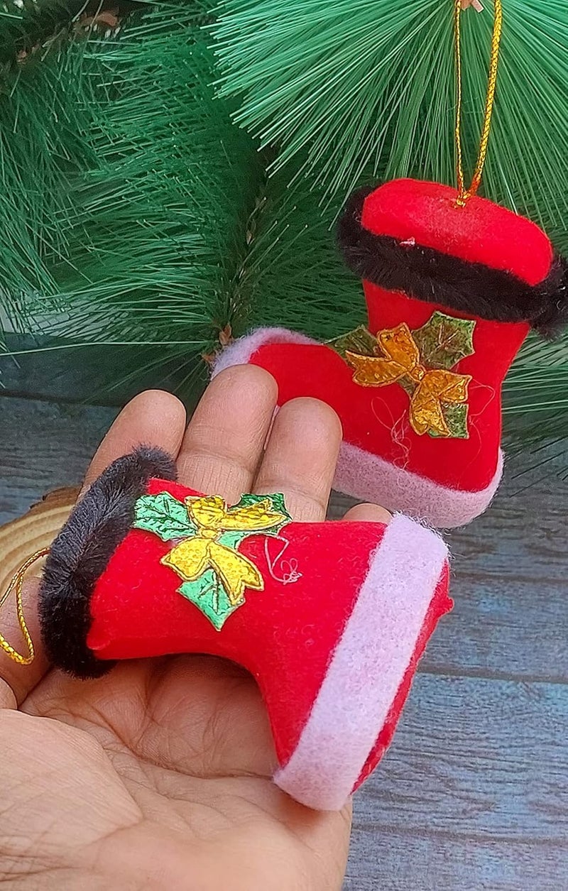 Forty Wings Forty Wings 1 Pair Red Santa Claus Shoes Hangings for Christmas Ornaments Xmas Tree Hangings Ornaments for Christmas Decoration Items for Home Decoration - Image 3
