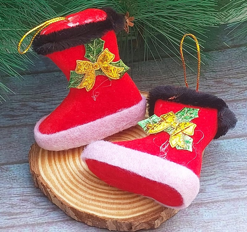 Forty Wings Forty Wings 1 Pair Red Santa Claus Shoes Hangings for Christmas Ornaments Xmas Tree Hangings Ornaments for Christmas Decoration Items for Home Decoration - Image 1