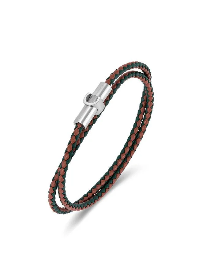 شيروتي 1881 Umberto Brown Green Braided Leather Bracelet for Men 400mm