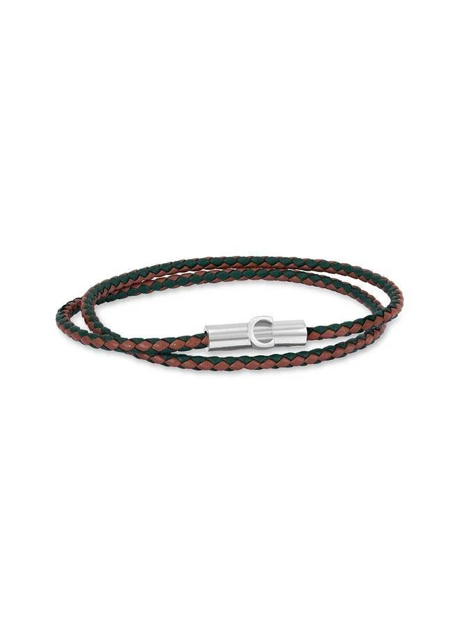 شيروتي 1881 Umberto Brown Green Braided Leather Bracelet for Men 400mm