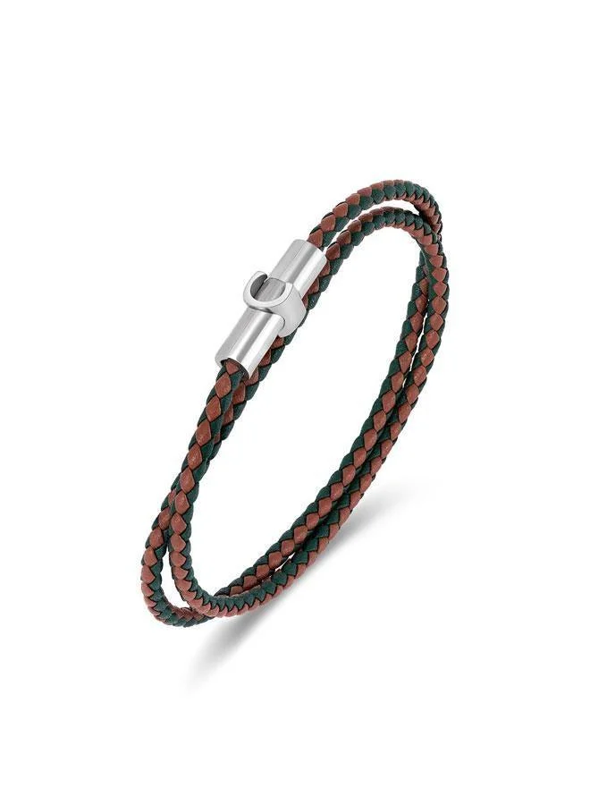 شيروتي 1881 Umberto Brown Green Braided Leather Bracelet for Men 400mm