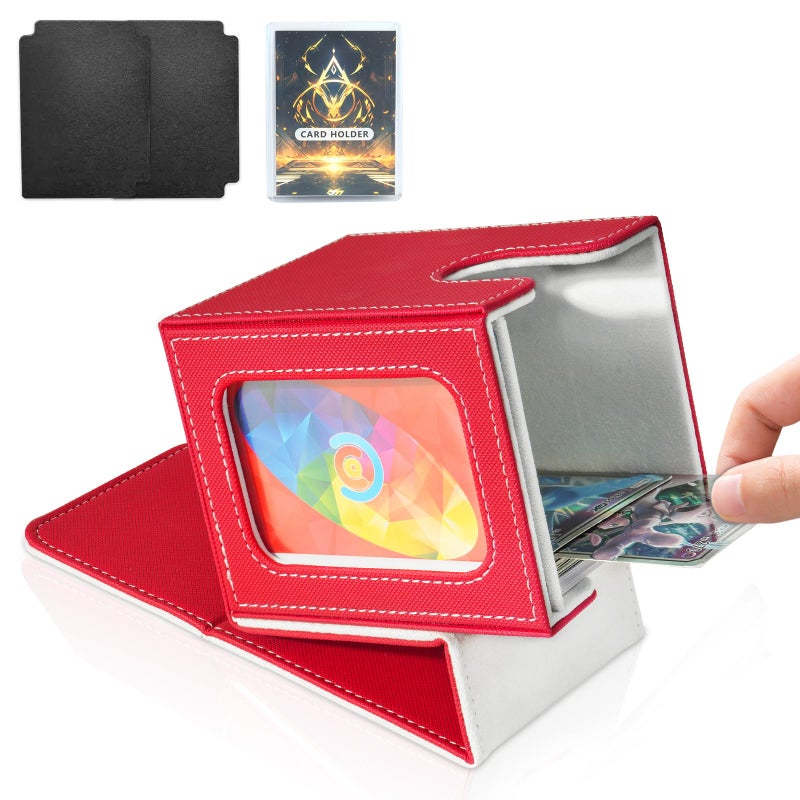 Jaffzora Card Deck Box for MTG Commander, Magnetic Card Display Case,TCG Card Storage Box, Holds 100 Double-Sleeved Cards,Red & White - Image 1