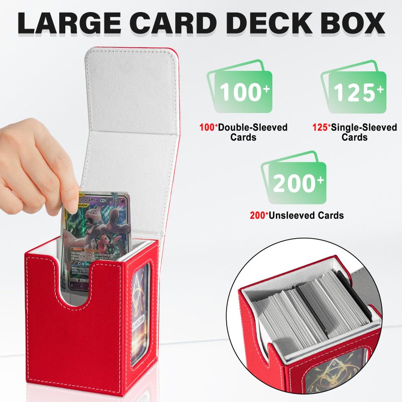 Jaffzora Card Deck Box for MTG Commander, Magnetic Card Display Case,TCG Card Storage Box, Holds 100 Double-Sleeved Cards,Red & White - Image 4