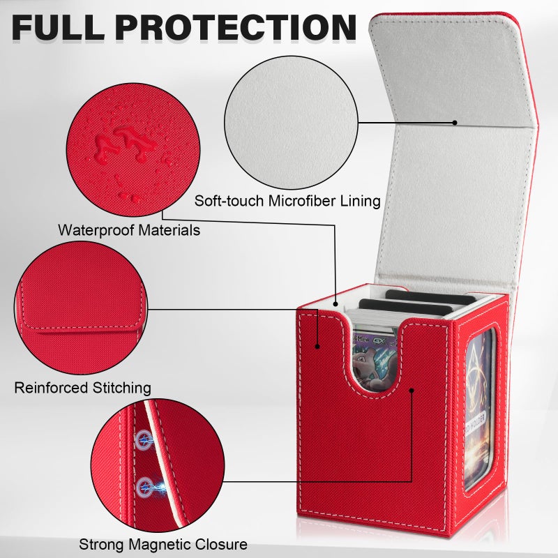Jaffzora Card Deck Box for MTG Commander, Magnetic Card Display Case,TCG Card Storage Box, Holds 100 Double-Sleeved Cards,Red & White - Image 3