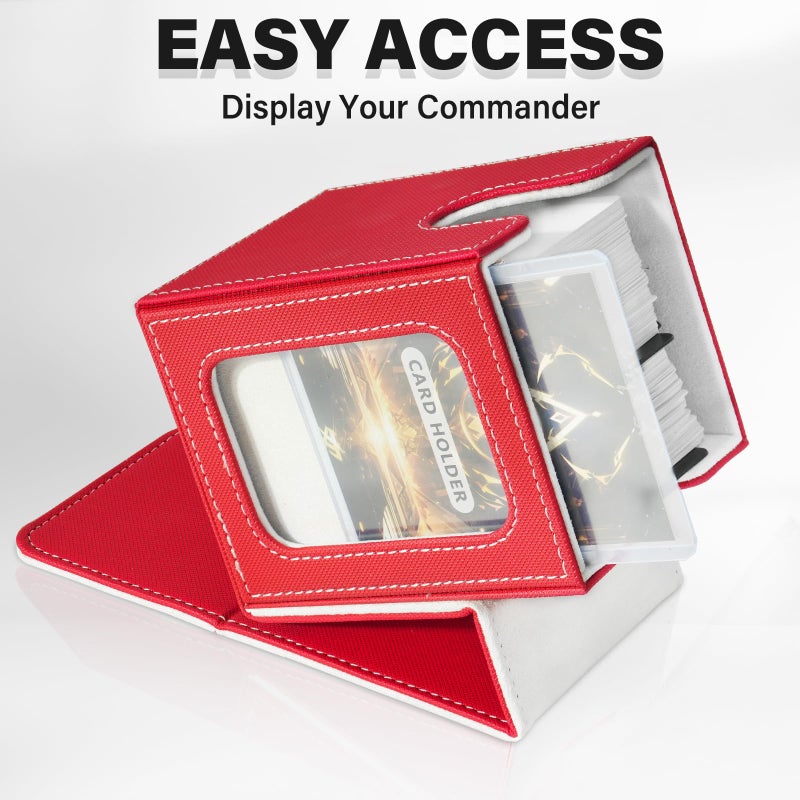 Jaffzora Card Deck Box for MTG Commander, Magnetic Card Display Case,TCG Card Storage Box, Holds 100 Double-Sleeved Cards,Red & White - Image 5