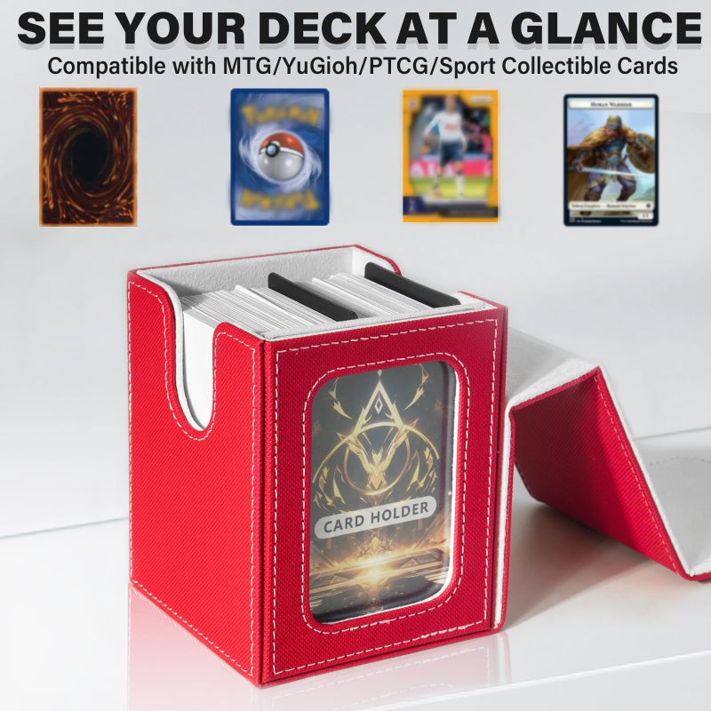 Jaffzora Card Deck Box for MTG Commander, Magnetic Card Display Case,TCG Card Storage Box, Holds 100 Double-Sleeved Cards,Red & White - Image 2