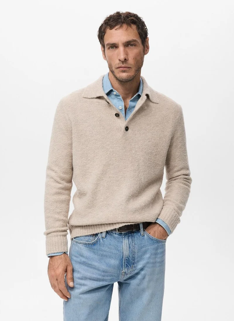 Mango Man Mini boucle knit polo shirt