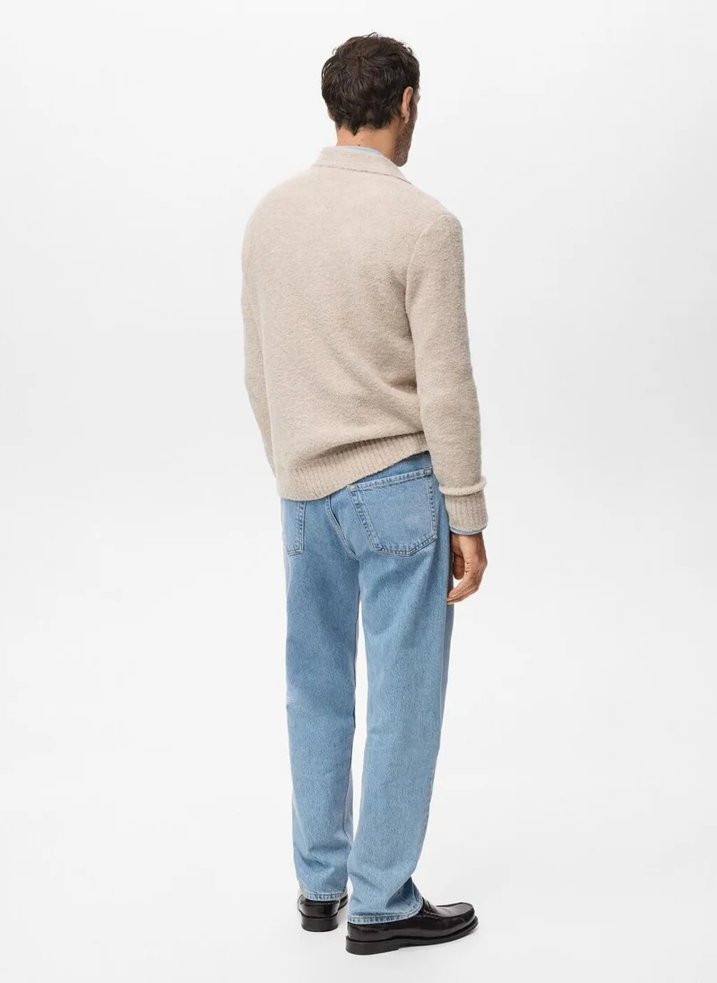 Mango Man Mini boucle knit polo shirt